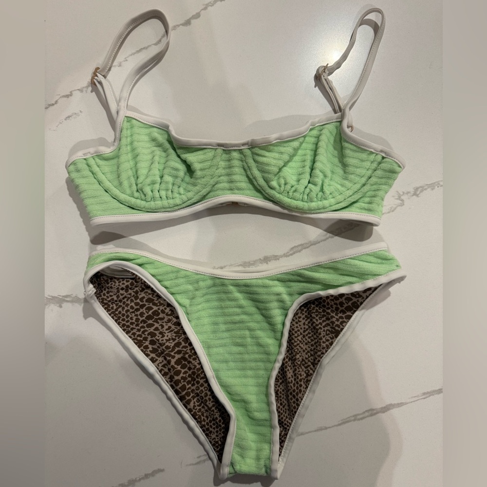 • ACACIA • Terry Cloth •Green Ribbed Bikini Set